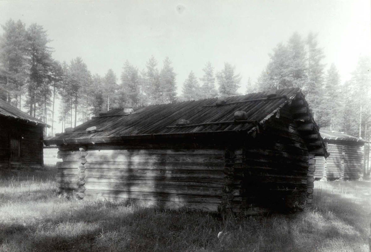 Gisle Midttun, Rundhaugen, Grue, Hedmark. Bu med stein på taket, sett fra baksiden. Nå på Glomdalsmuseet, Finntorpet.