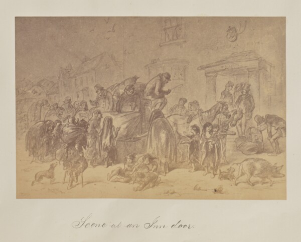Unknown, Sketches in Ireland - by Phiz. Scene at an Inn door.