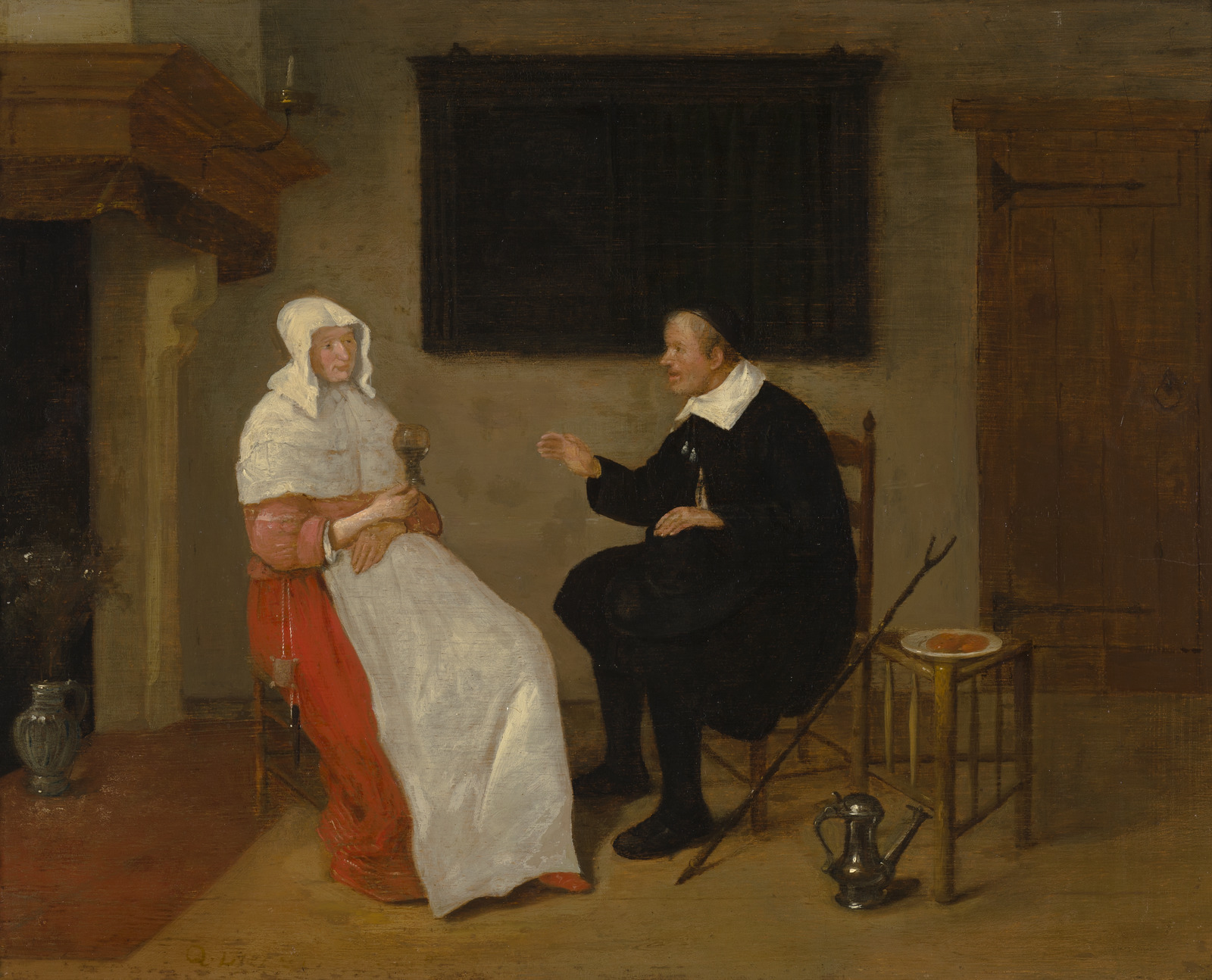 Quirijn van Brekelenkam, Interior with two figures