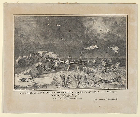 H. Sewell, Dreadful Wreck of the Mexico on Hempstead Beach, January 2nd, 1837 – As Now Exhibiting at Hanington Dioramas–Perished in All–115 Souls.