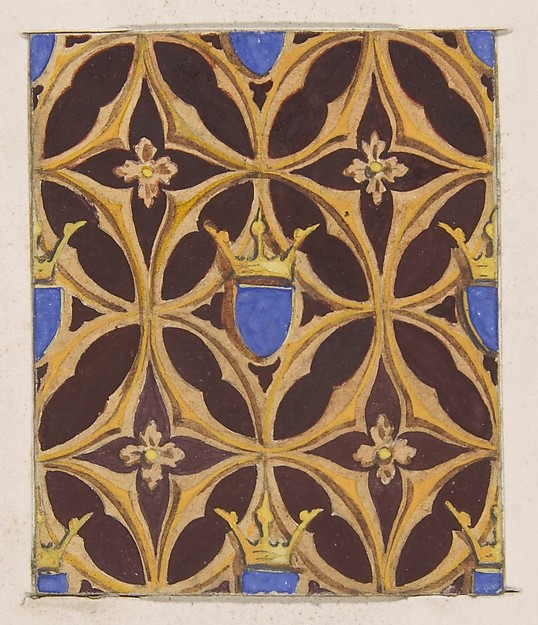 Jules-Edmond-Charles Lachaise, Design for wallpaper featuring blue shields surmouted by crowns