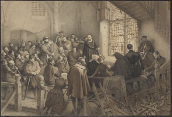 Unknown artist, A preaching scene inside a building
