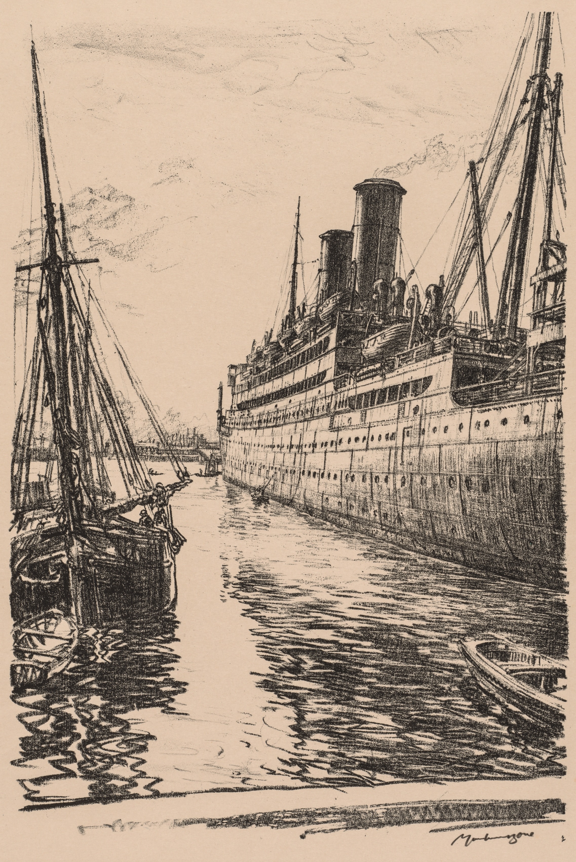 Muirhead Bone, On the Clyde, 1917-1918:  The Tuscania at Glasgow