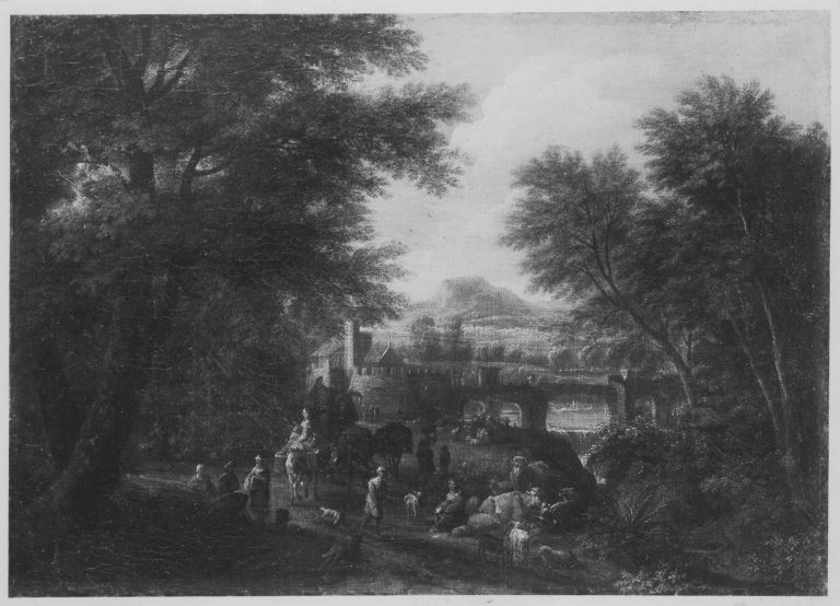 Pieter Bout, Landschaft mit Bogenbrücke
