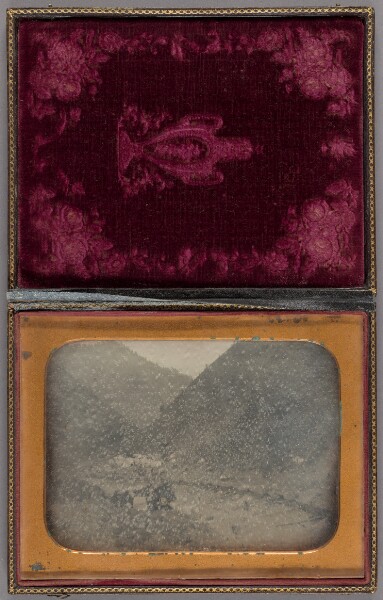 Unknown, [Scene of a railroad camp in a valley]