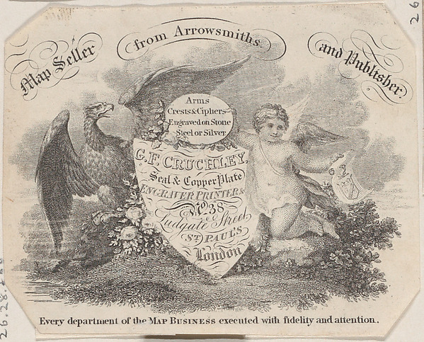 Anonymous, British, 19th century, Trade Card for G.F. Cruchley, Map Seller and Publisher