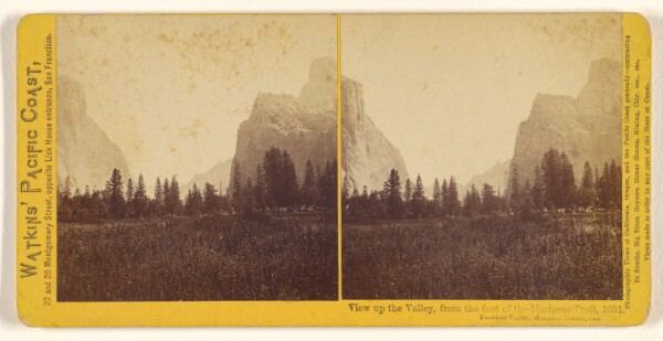 Carleton Watkins, View up the Valley, from the foot of the Mariposa Trail, Yosemite Valley, Mariposa County, Cal.