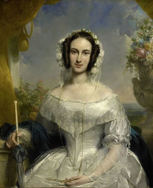 Jan Willem Pieneman, Agatha Petronella Hartsen (1814-78). In bruidstoilet ter gelegenheid van haar huwelijk met Jan van der Hoop op 17 maart 1841