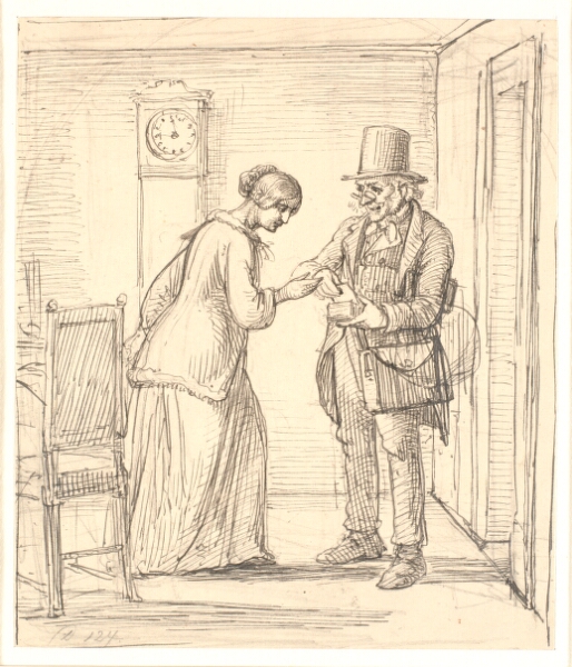 Wilhelm Marstrand, En yngre dame modtager er brev af postbudet