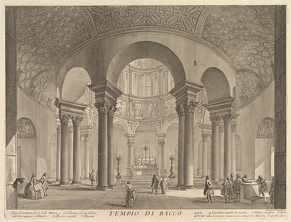 Giovanni Battista Piranesi, S. Constanza (erroneously callled Temple of Bacchus) (Veduta interna del Sepolcro di S. Constanza, fabbricato da Costantino Magno, ed erroneamente detto il Tempio di Bacco, inoggi Chiesa della medisme Santa), from "Vedute di Roma"
