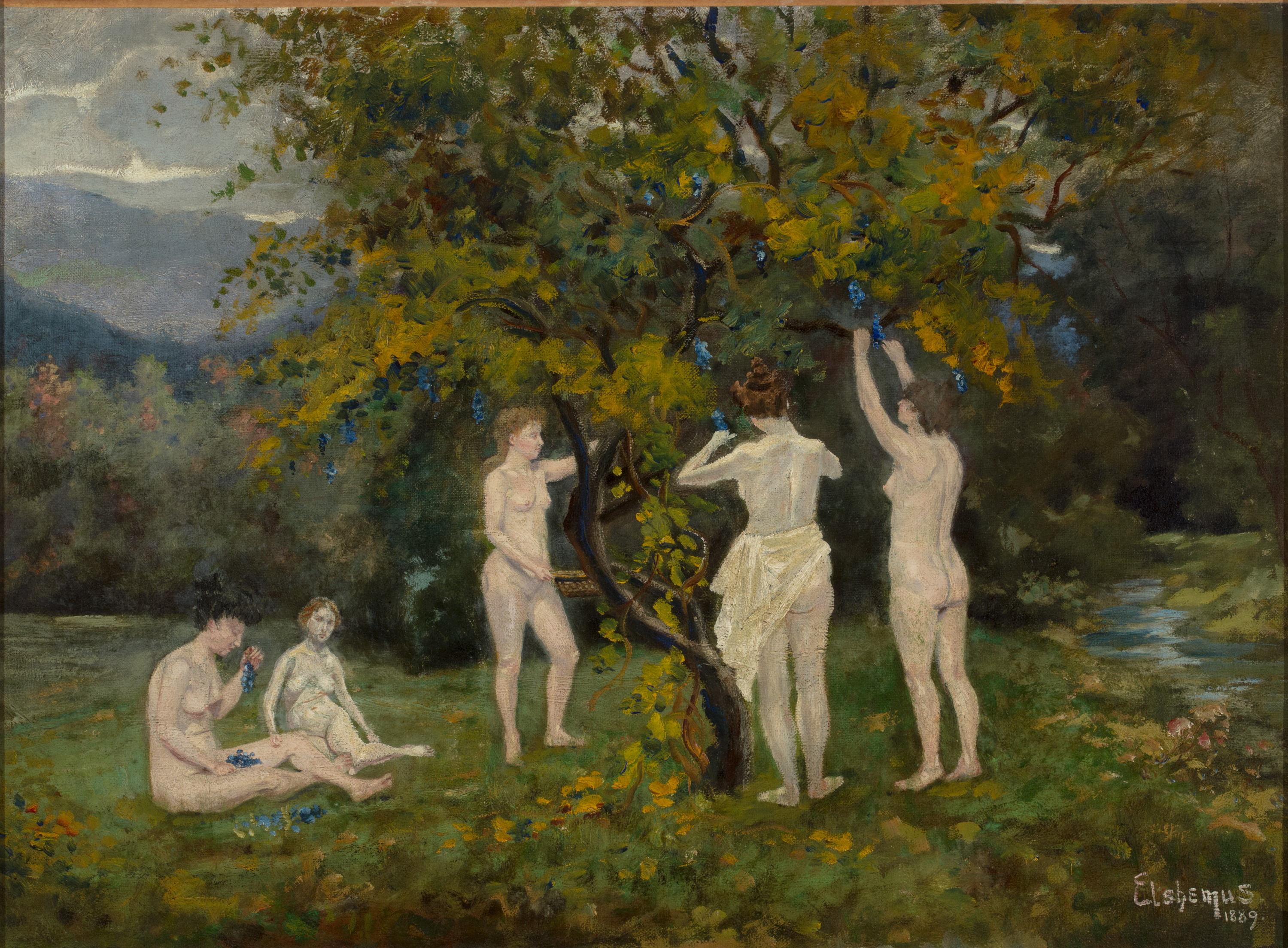 Louis Eilshemius, Five Nudes in a Grape Arbor