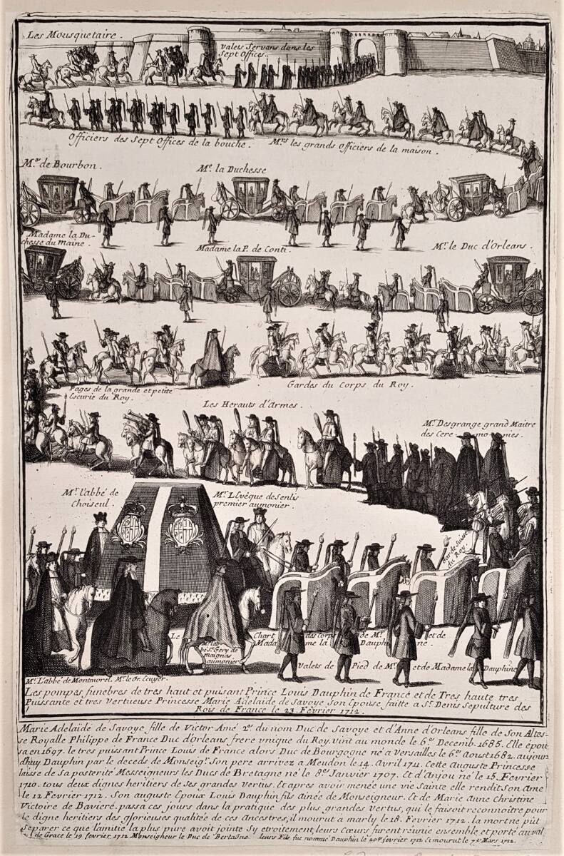 Anonym, Trauerzug mit den Leichnamen von Ludwig von Bourbon, Dauphin von Frankreich, und seiner Gemahlin Maria Adelaide, geb. Prinzessin von Savoyen, nach Saint Denis am 23. Februar 1712