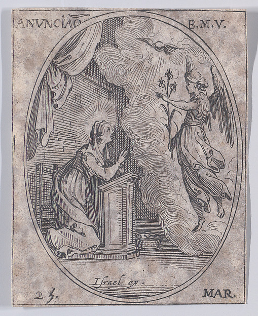 Jacques Callot, L'Annonciation de la Ste. Vierge (The Annunciation of the Virgin), March 25th, from "Les Images De Tous Les Saincts et Saintes de L'Année" (Images of All of the Saints and Religious Events of the Year)