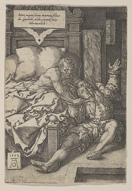 Heinrich Aldegrever, Judge Herkinbald (Archambauld) Stabbing his Nephew