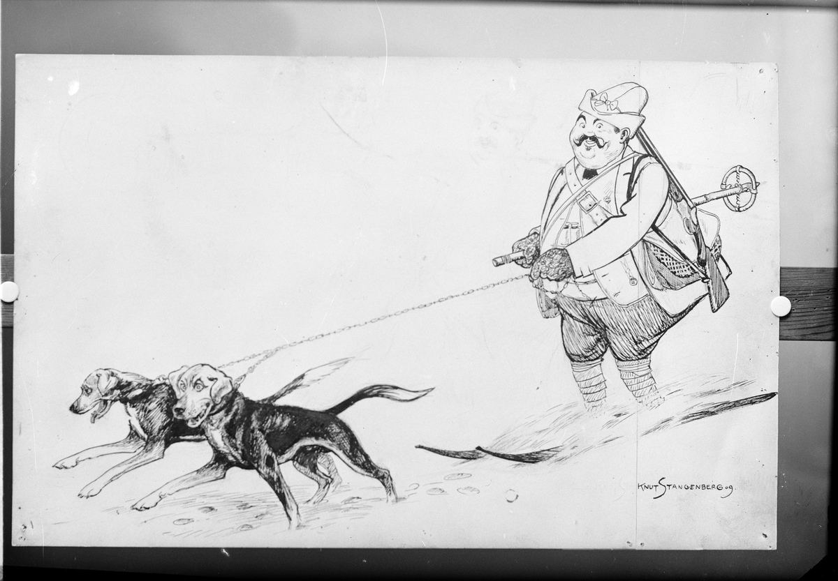 Carl Liljefors, Drawing - Uno Valfrid Nyberg on skis