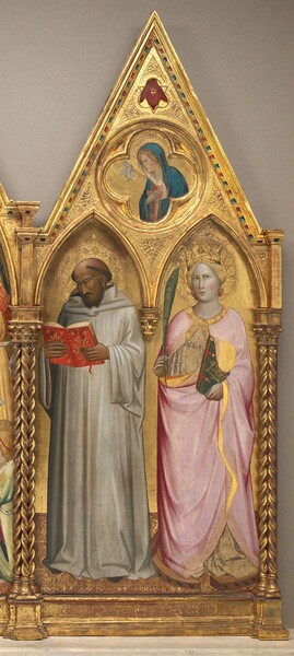 Agnolo Gaddi, Saint Bernard and Saint Catherine of Alexandria with the Virgin of the Annunciation [right panel]