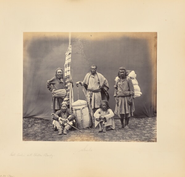 Samuel Bourne, [Mountain Workers in Shimla with Khiltas and Dandy]