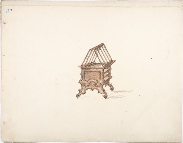 Anonymous, British, 19th century, Design for a Two-sided Bookstand with Shelves (Verso: sketch)