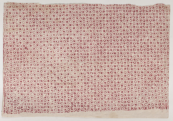 Anonymous, Sheet with a red geometric and floral pattern