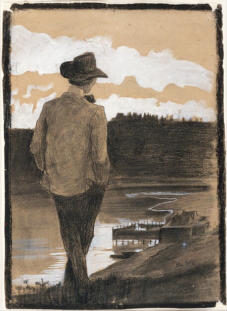 Umberto Boccioni, Young Man on a Riverbank (recto); Study of a Wagnerian Scene (verso)