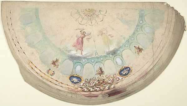Anonymous, British, 19th century, Half of a Circular Ceiling Design with Nymphs