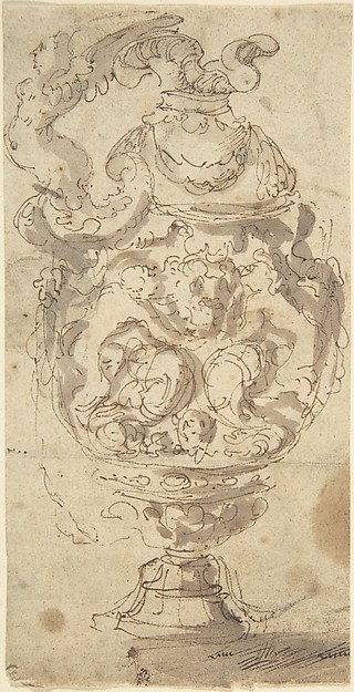 Anonymous, Italian?, 16th century, Design for a Jug with Winged-figure Handle