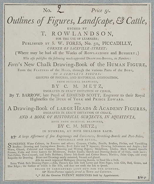 Thomas Rowlandson, Plate 1, Outlines of Figures, Landscapes and Cattle...for the Use of Learners