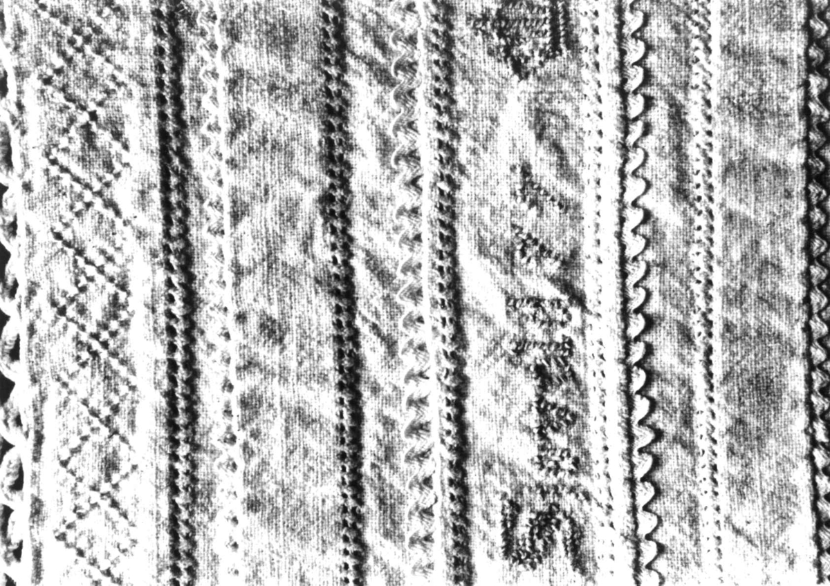 Anna Grostøl, Detalj av brodert klede til grøtambar. Rørosbygdene, Røros, Sør-Trøndelag.