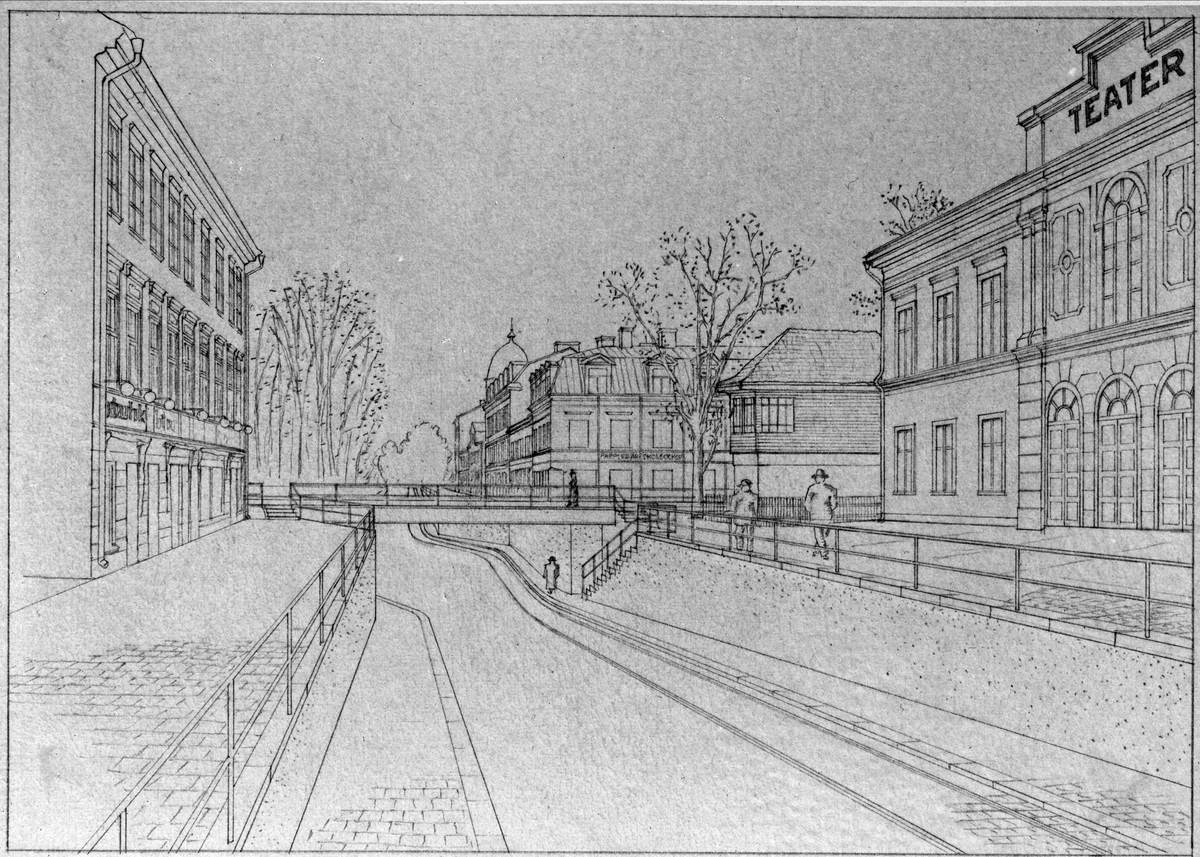 Paul Sandberg, Ritning av tunnel under järnvägen, Vaksalagatan, Uppsala 1943