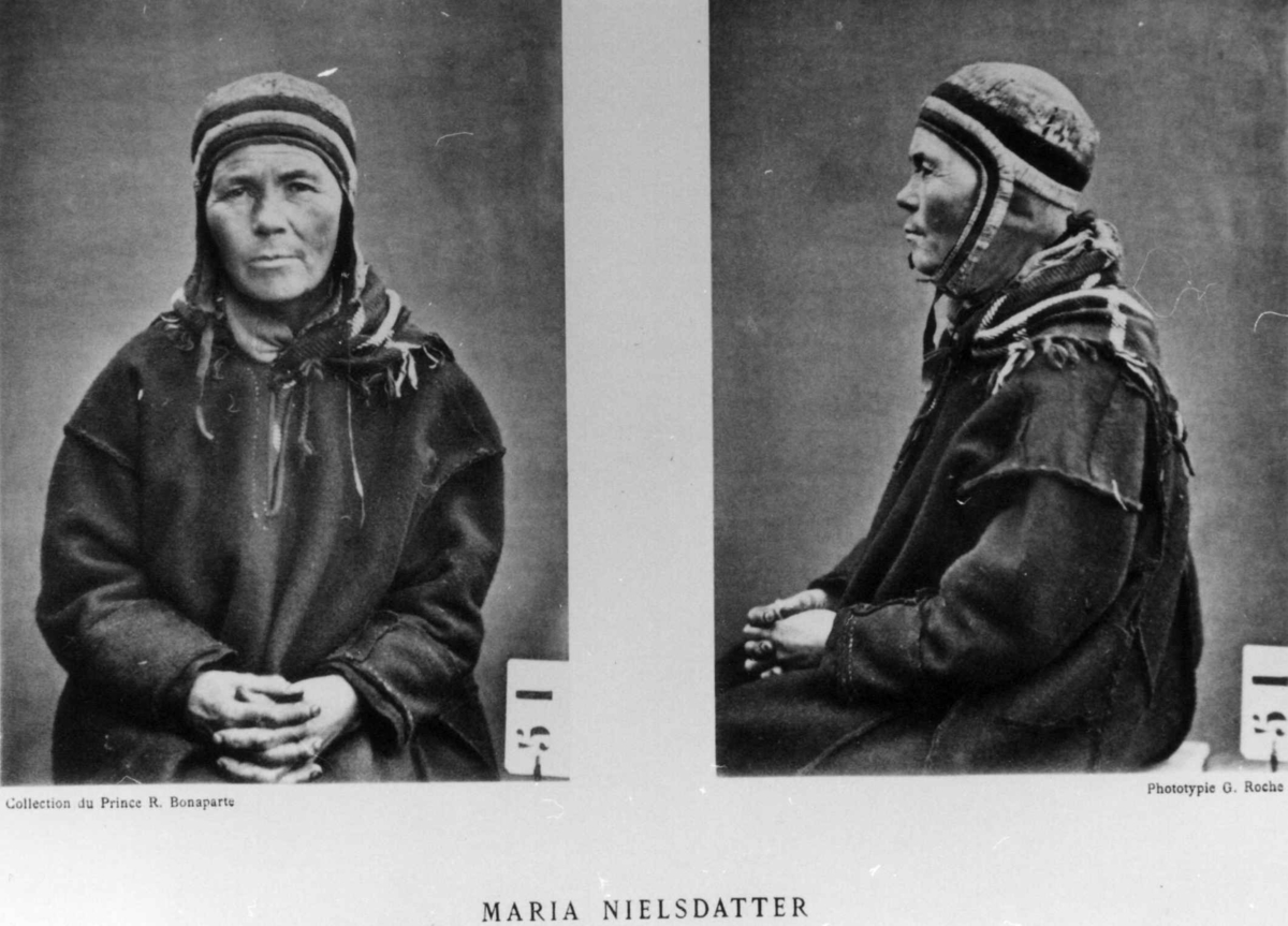 G. Roche, Roland Bonaparte sin samling. Portrett av Maria Nielsdatter. Inngår i Bonapartes sameportretter som nr. 51. Bonaparte