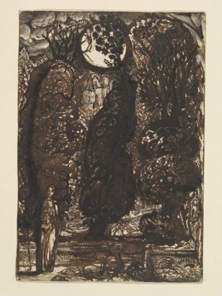 Samuel Palmer, Nocturnal landscape with full moon and deer