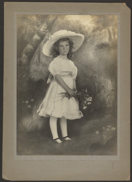 Louis Fleckenstein, [Portrait of a Girl with Flowers before Painted Backdrop]