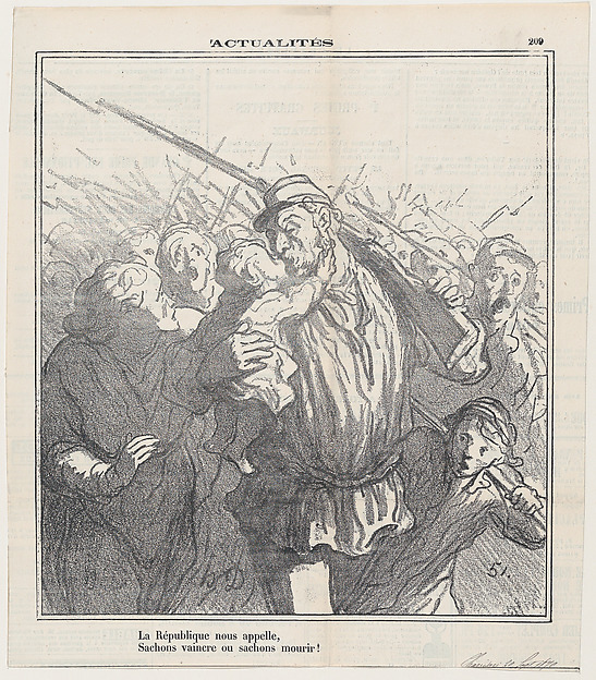 Honoré Daumier, The Republic calls us! Let us be victorious or die, from 'News of the day,' published in Le Charivari, September 20, 1870