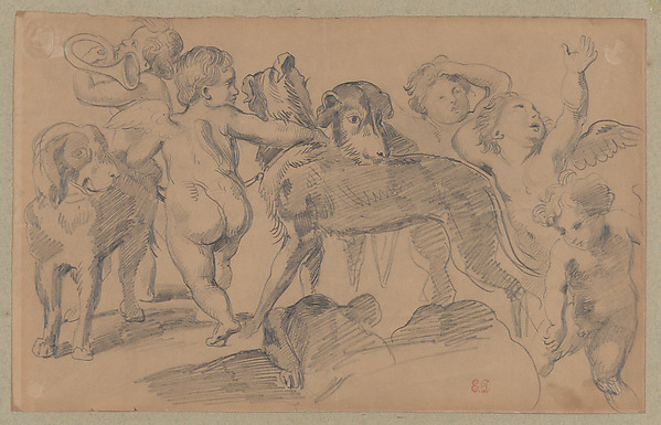 Eugène Delacroix, Study of Putti with Dogs, after Rubens(?)