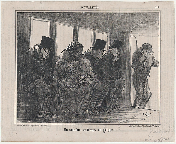 Honoré Daumier, Un omnibus en temps de grippe, from Actualités, published in Le Charivari, April 7, 1858