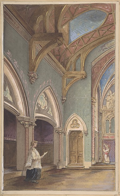 Jules-Edmond-Charles Lachaise, View of Interior with Figures, Saint Clotilde