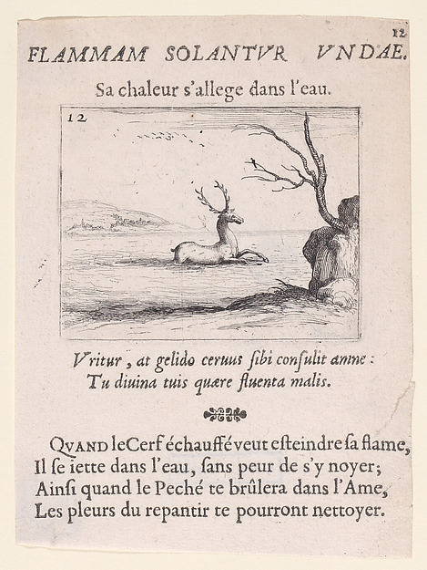 Jacques Callot, Un Cerf dans l'Eau (A Deer in the Water), plate 12 from "Lux Claustri ou La Lumière du Cloitre" (The Light of the Cloisters)