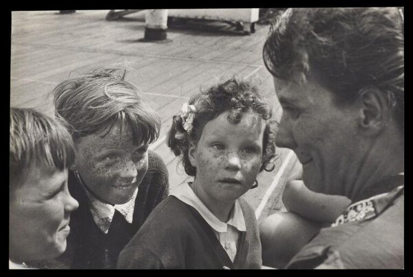 Hardy, Bert, Five children stow away, sail 10,000 miles, to each A MOTHER'S ARMS