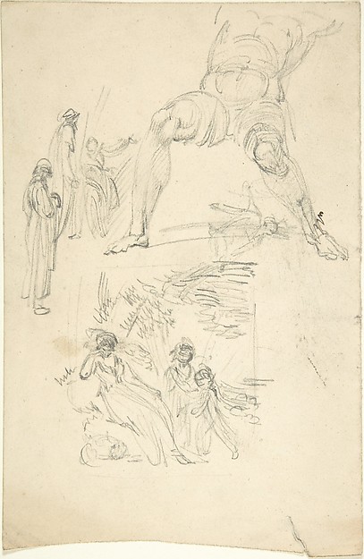 Anonymous, British, 19th century, Sketchbook Page: Figures and Sculpture
