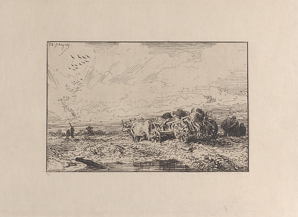 Charles Jacque, Landscape with a Cart Pulled by Oxen
