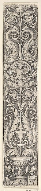 Heinrich Aldegrever, Vertical Panel with a Candelabrum Containing a Medallion with a Centaur and a Pair of Dolphins