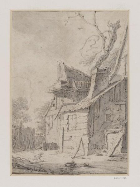 Cornelis Saftleven, Farmyard with a cottage next to a barn with a dovecote