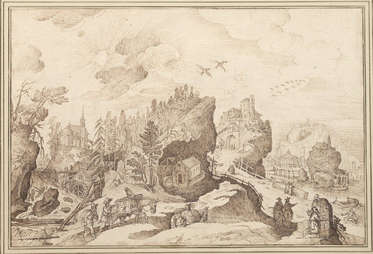 Anonym, Berglandschaft mit Maultierbreibern
