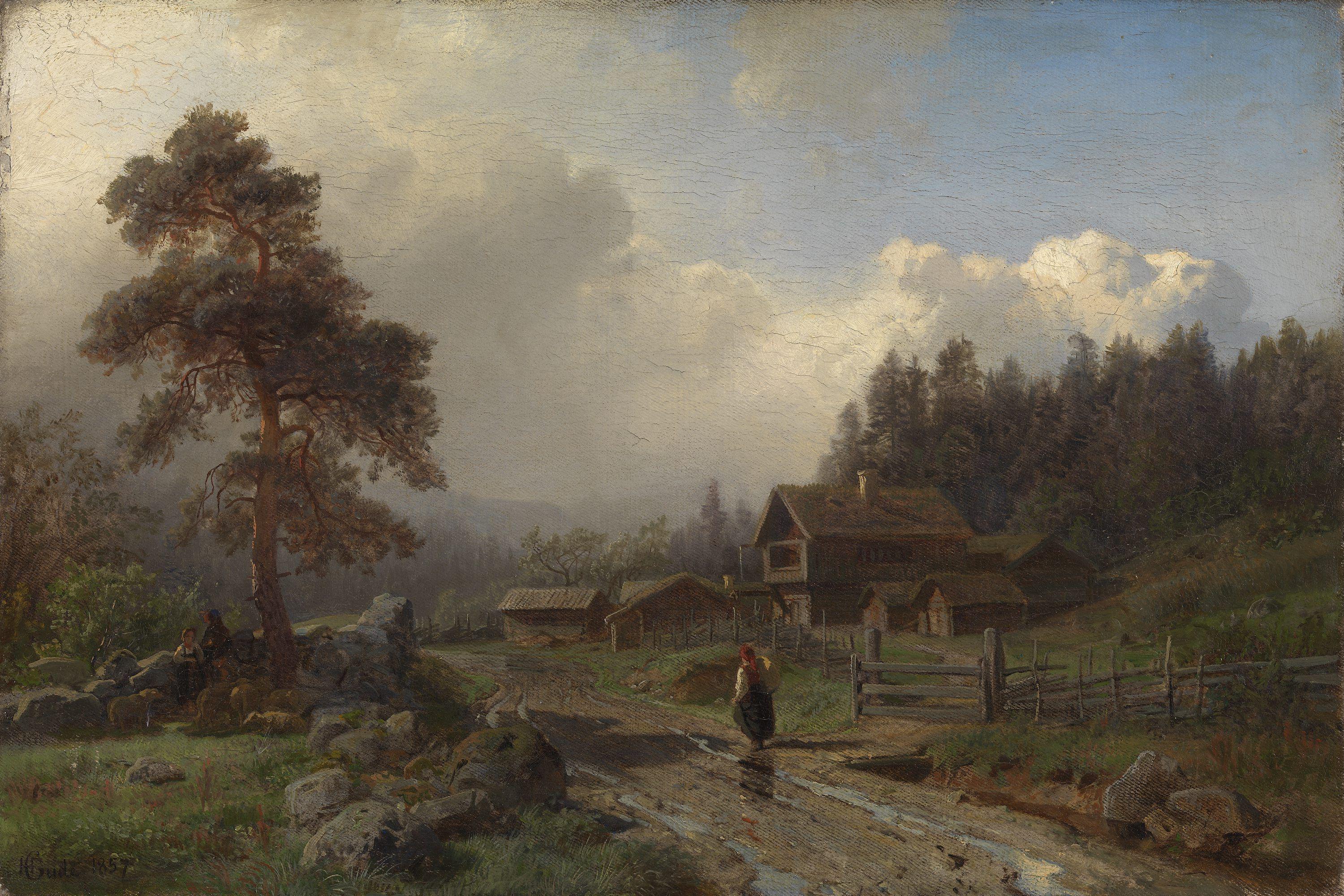Hans Gude, Norwegian Landscape in Rain