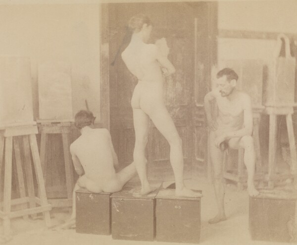 Thomas Eakins, [Three nude models in painting studio]