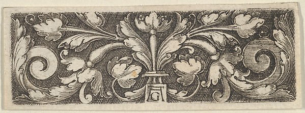 Heinrich Aldegrever, Horizontal Panel with Two Tendrils Sprouting from the Center, Ending in Volutes