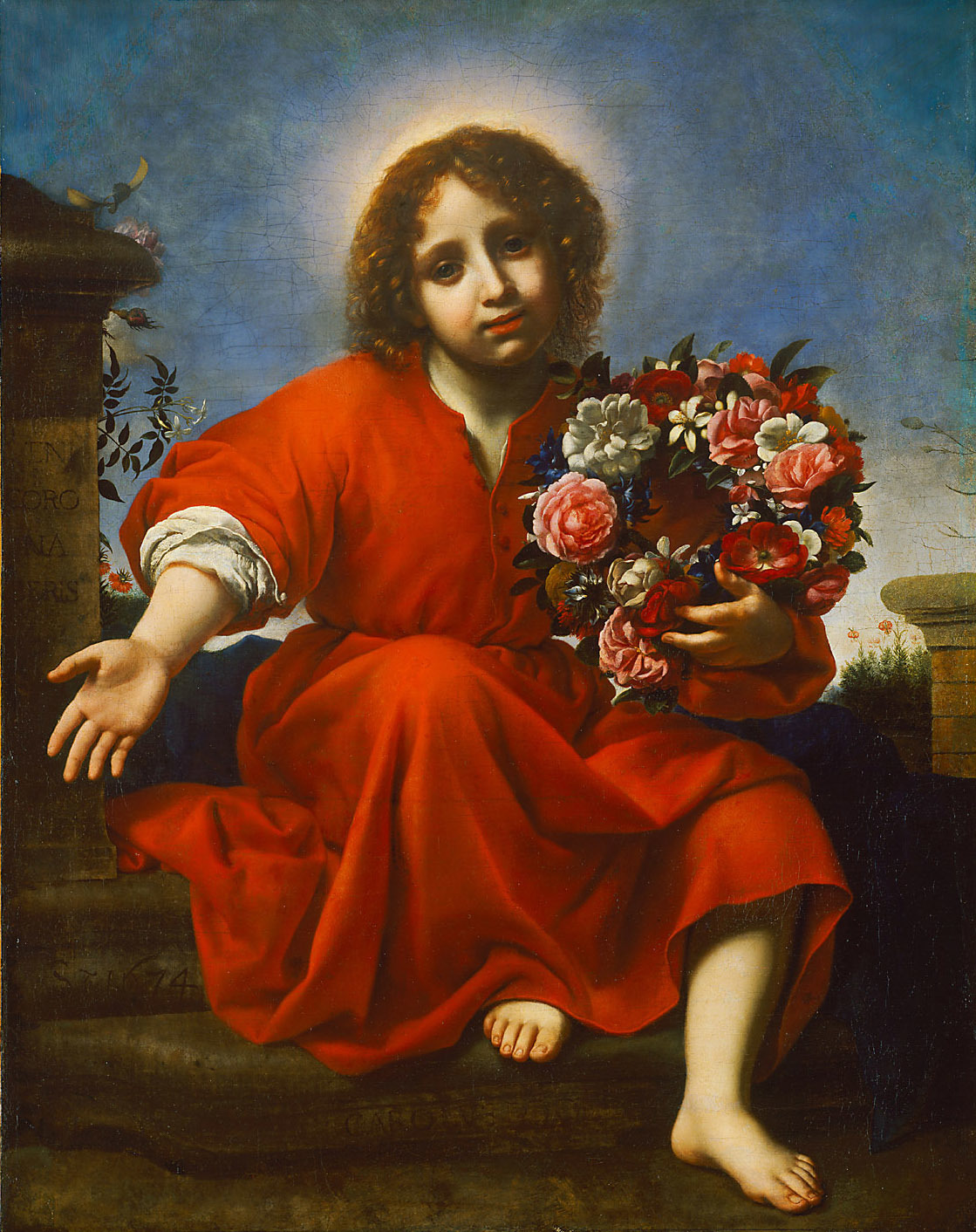 Carlo Dolci, The boy Jesus invites the Christian soul to crown it according to the Song of Songs