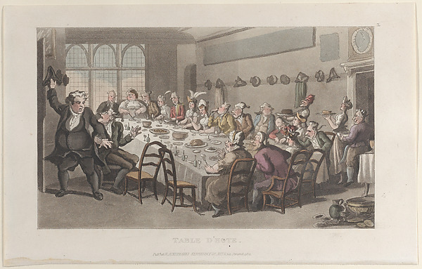 Thomas Rowlandson, Table d'Hote, from "Journal of Sentimental Travels in the Southern Provinces of France, Shortly Before the Revolution"