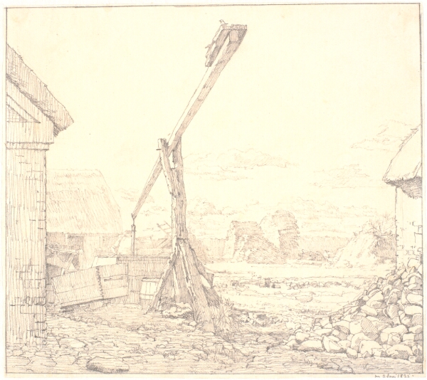Christen Købke, Brøndvippe i en bondegård, solskin