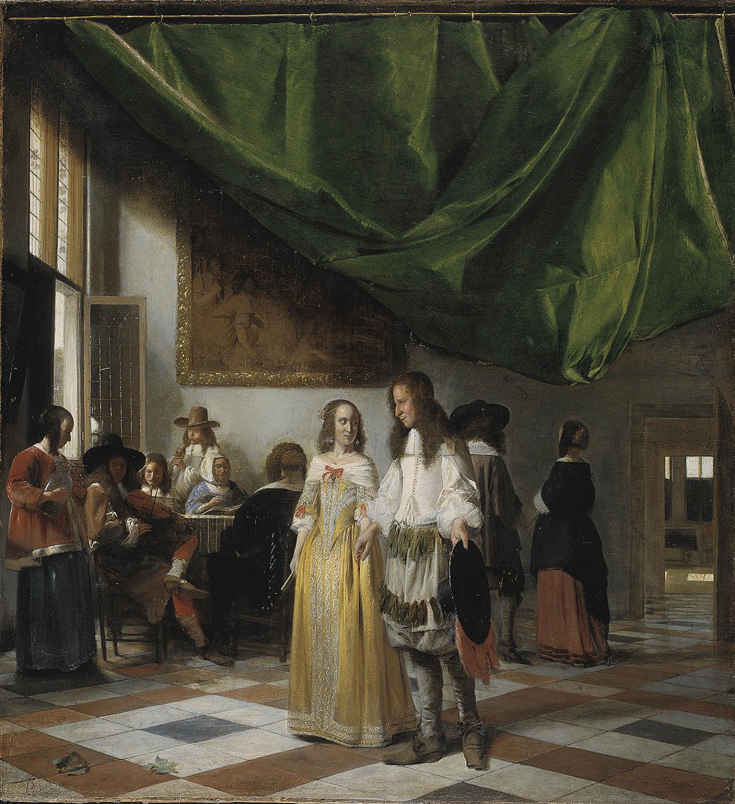 Pieter de Hooch, Interiør med et ungt par og musicerende folk